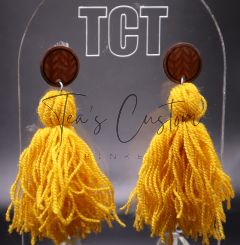 Mustard Faux Knit Yarn Tassel Earrings