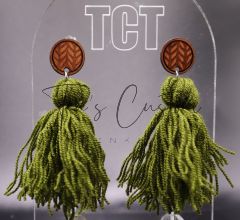 Olive Faux Knit Yarn Tassel Earrings